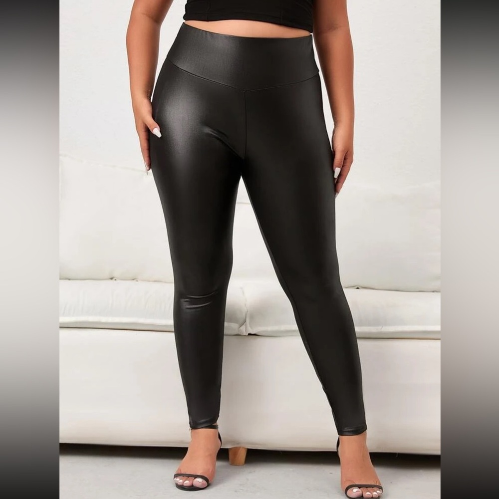 Plus size high waist PU leggings